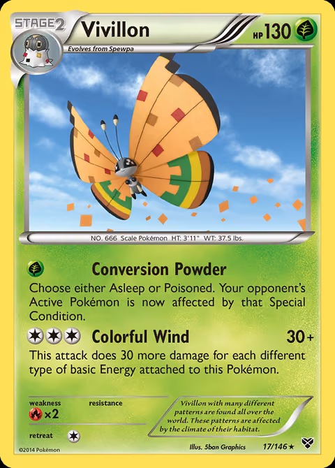 비비용 — Vivillon English High Plains Pattern (XY 17) (영어 한정, 2014) 포켓몬 TCG 카드 (일러스트: 5ban Graphics)