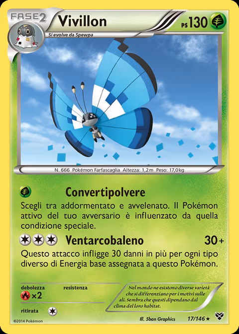 비비용 — Vivillon Italian/Spanish Marine Pattern (XY 17) (서양 한정, 2014) 포켓몬 TCG 카드 (일러스트: 5ban Graphics)